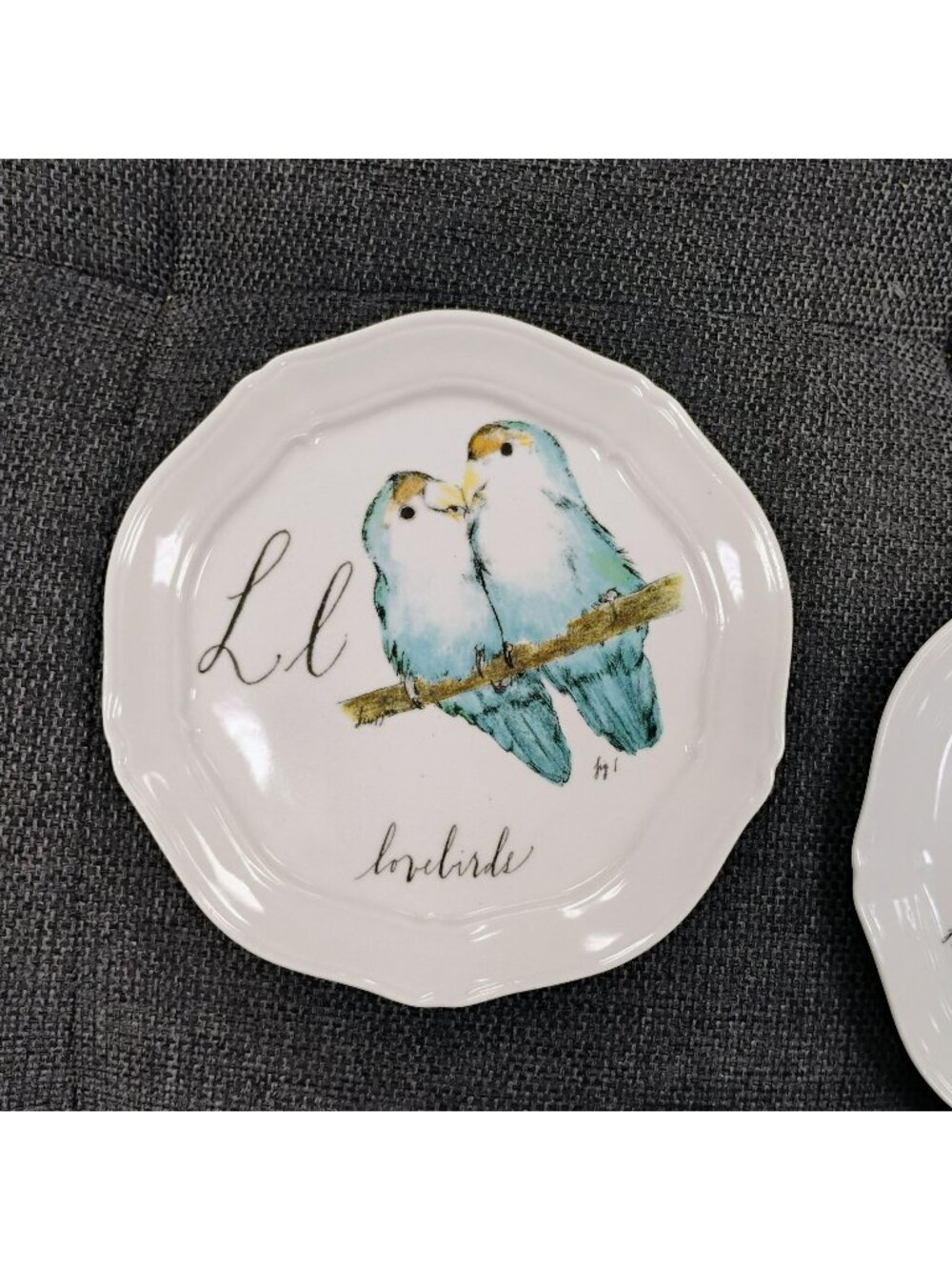Anthropologie Linea Carta By Diva Pyari Alphabet Letter Plate L Lovebirds 6.25"